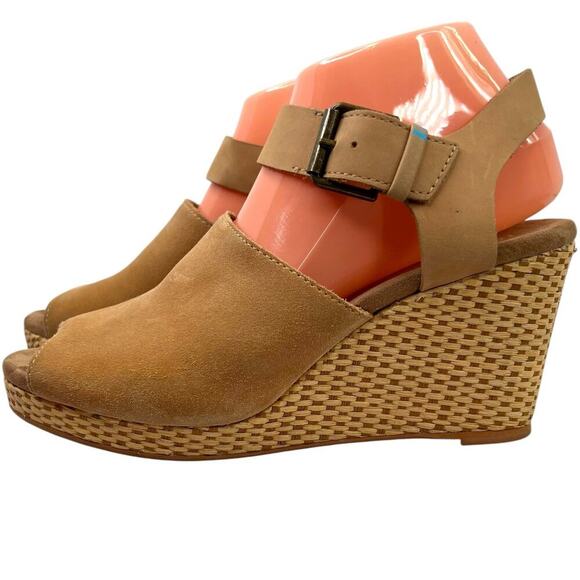 TOMS Tropez Wedge Platform Sandal 3 inch Heel in Honey Suede Leather Women's 8.5 - Picture 5 of 15